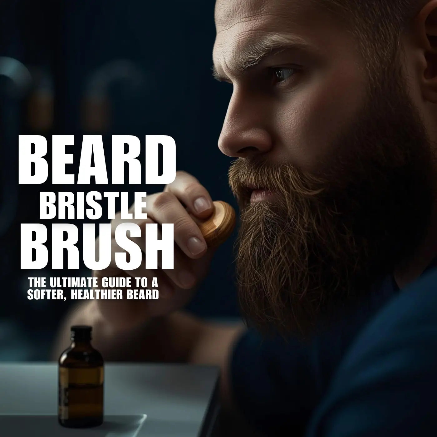 Man using a beard bristle brush with beard oil for grooming, showcasing beard bristle brush benefits, how to use a beard bristle brush, and beard grooming routine for men.