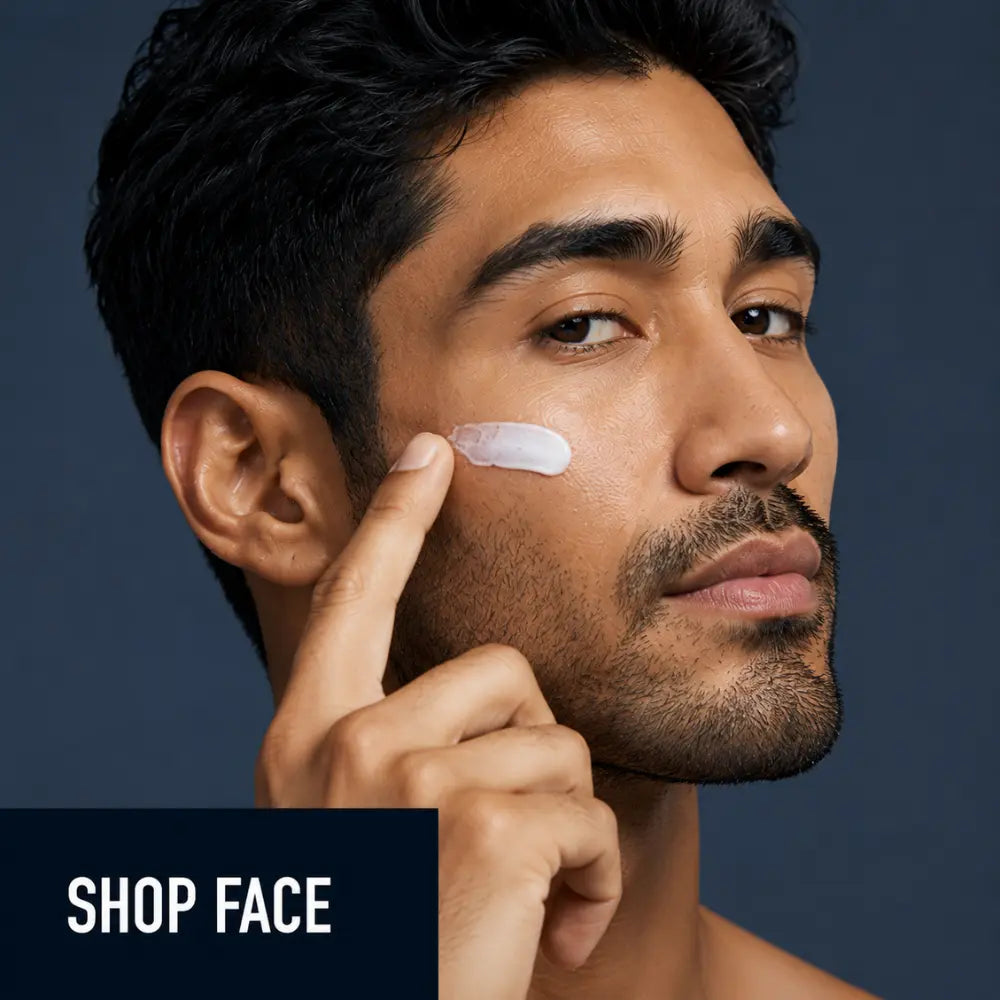 Men's skincare routine with face moisturizer, face cream, healthy skin care, facial grooming products and premium skincare for men.