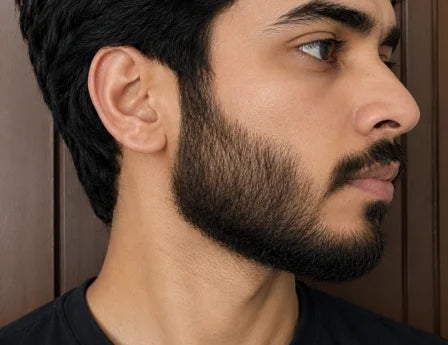 Fuller beard image showing thicker facial hair, improved beard density, fuller jawline beard, patchy beard improvement, and minoxidil beard growth results.