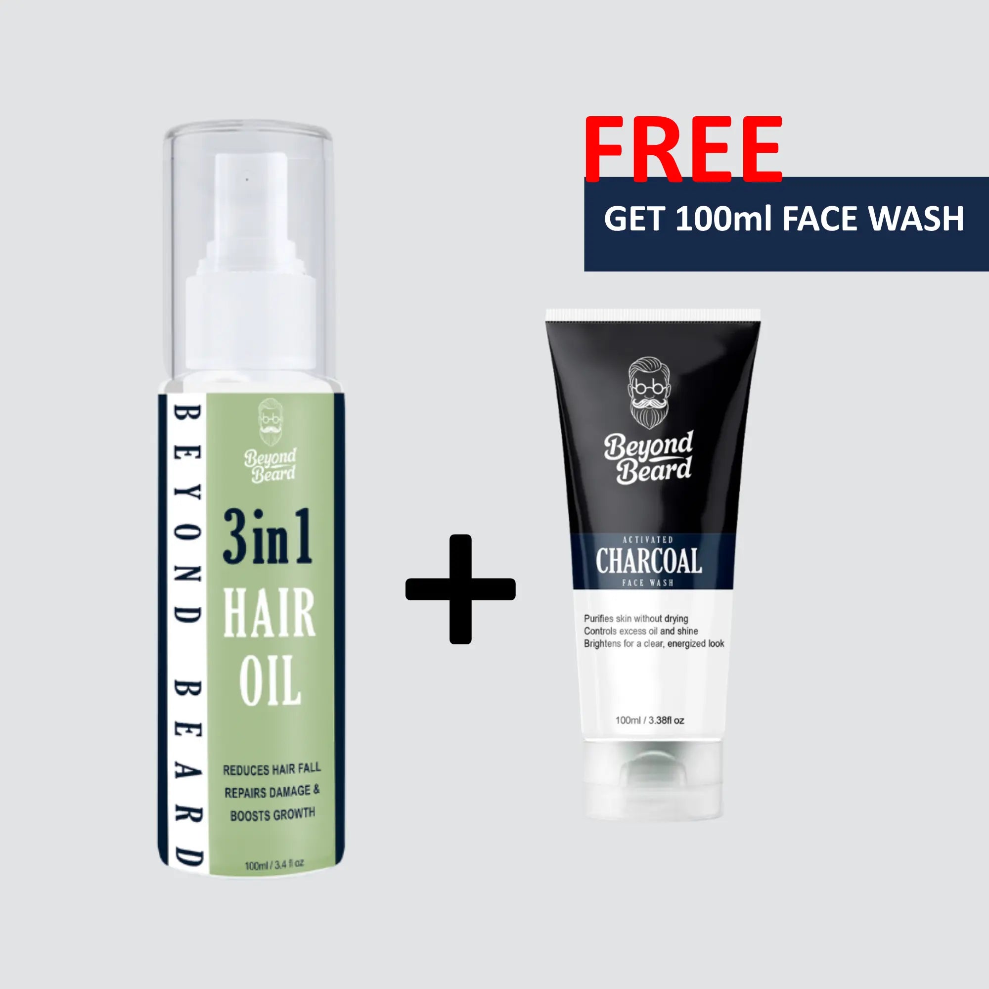 Beyond Beard 3-in-1 Hair Oil with 100% FREE 100ml Activated Charcoal Face Wash. Reduce hair fall, repair damage, boost growth, and enjoy clear, fresh skin with this limited-time men’s grooming offer.