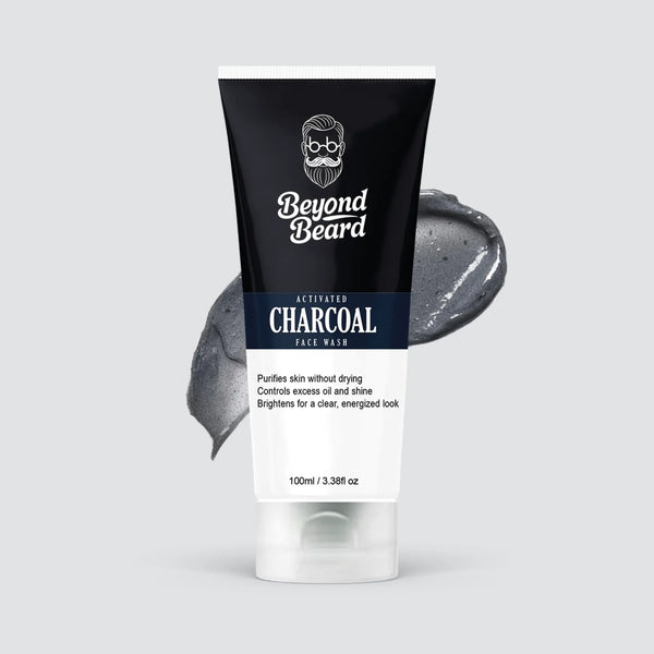 Activated charcoal face wash for men showing Beyond Beard packaging and 100ml size
